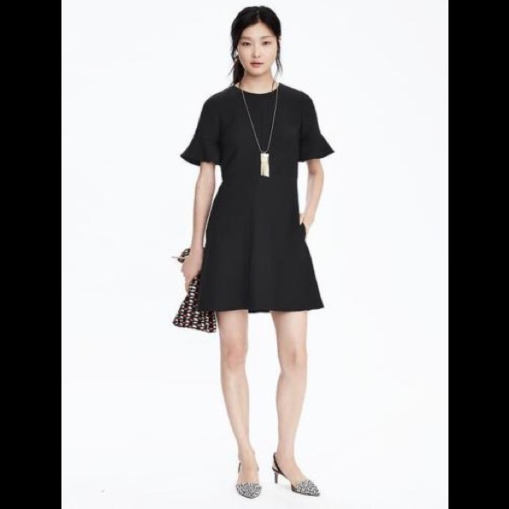 Banana Republic Black Flutter Sleeve Dress Tall 12